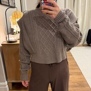 Aritzia Babaton Cable Knit Brown Sweater